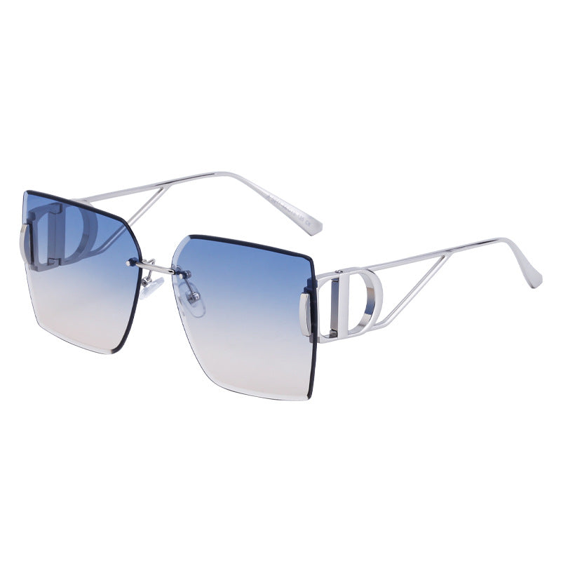 New Fashion Sunglasses Style Diamond-Cut Rimless Sunglasses for Women, Hollow Temple Design, Oversized Frame Women's Eyewear