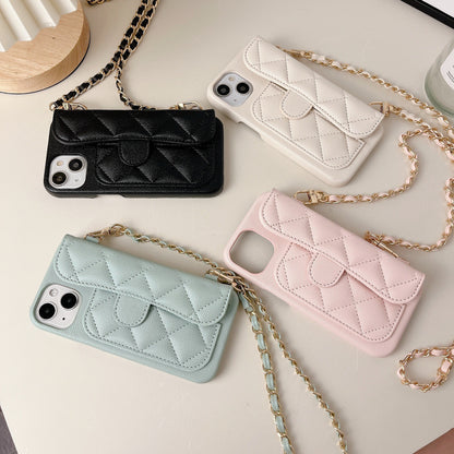 iPhone 17 Pro Max Chanel Style Card Holder Leather Wallet Case with Pattern for iPhone 16, 15, 14 - Hard Protective Shell, Vintage