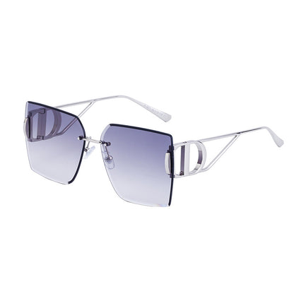 New Fashion Sunglasses Style Diamond-Cut Rimless Sunglasses for Women, Hollow Temple Design, Oversized Frame Women's Eyewear