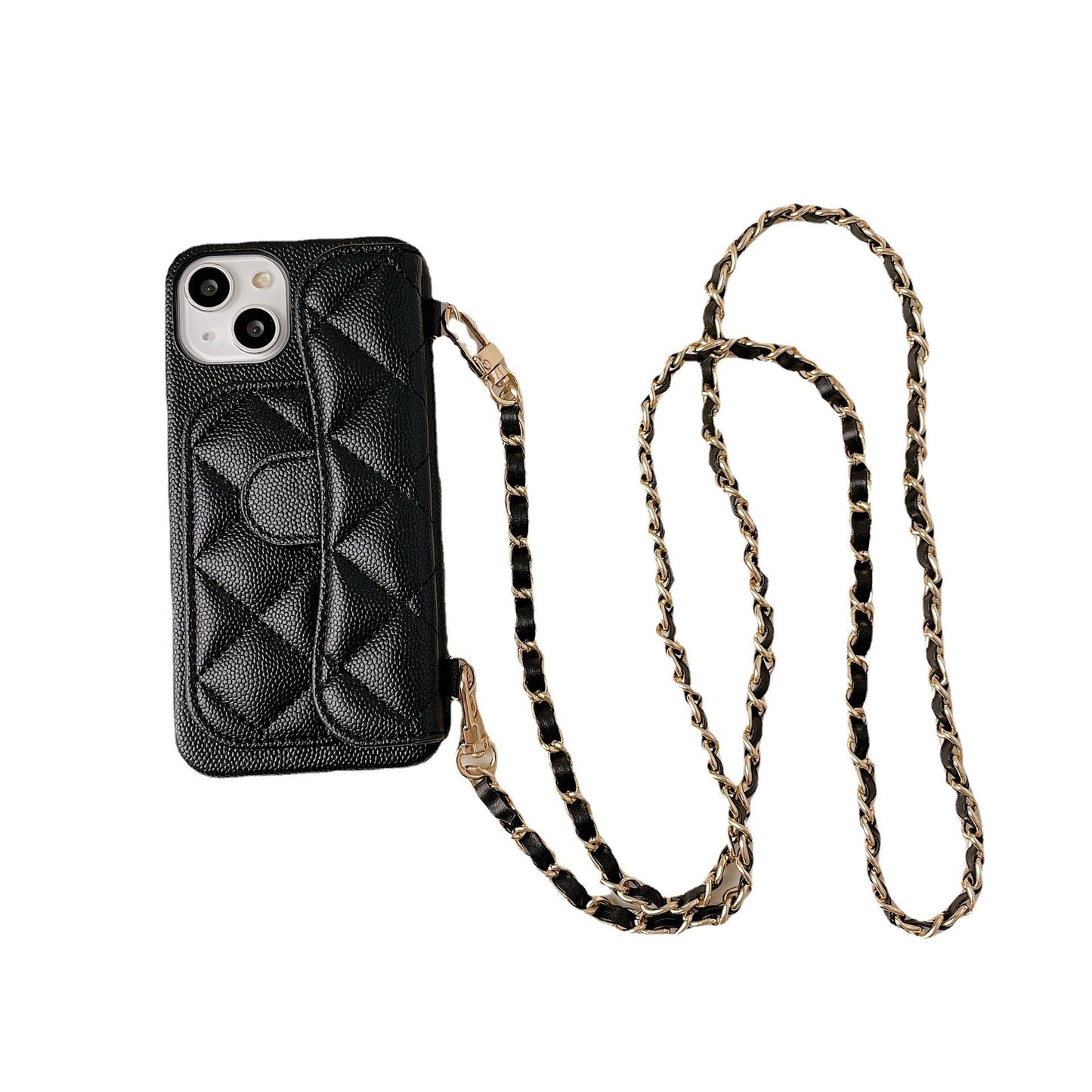 iPhone 17 Pro Max Chanel Style Card Holder Leather Wallet Case with Pattern for iPhone 16, 15, 14 - Hard Protective Shell, Vintage