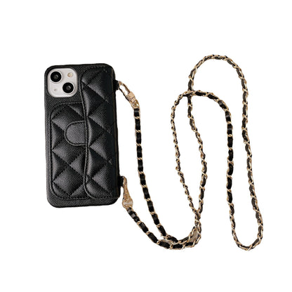 iPhone 17 Pro Max Chanel Style Card Holder Leather Wallet Case with Pattern for iPhone 16, 15, 14 - Hard Protective Shell, Vintage