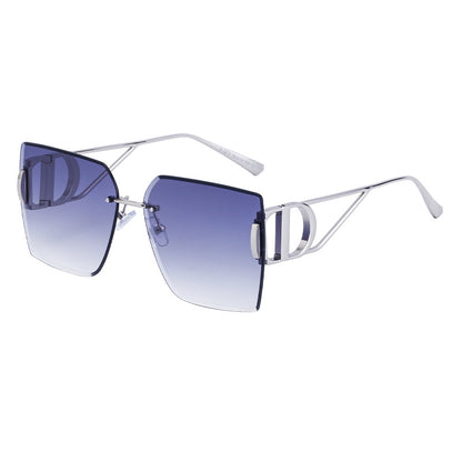 New Fashion Sunglasses Style Diamond-Cut Rimless Sunglasses for Women, Hollow Temple Design, Oversized Frame Women's Eyewear