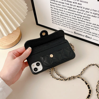 iPhone 17 Pro Max Chanel Style Card Holder Leather Wallet Case with Pattern for iPhone 16, 15, 14 - Hard Protective Shell, Vintage
