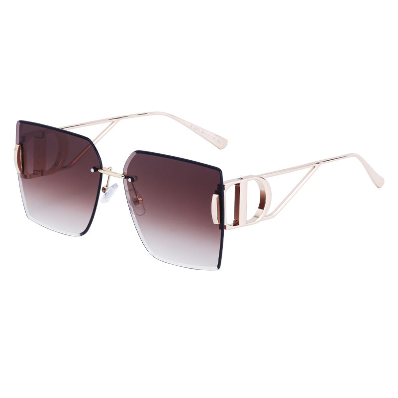 New Fashion Sunglasses Style Diamond-Cut Rimless Sunglasses for Women, Hollow Temple Design, Oversized Frame Women's Eyewear