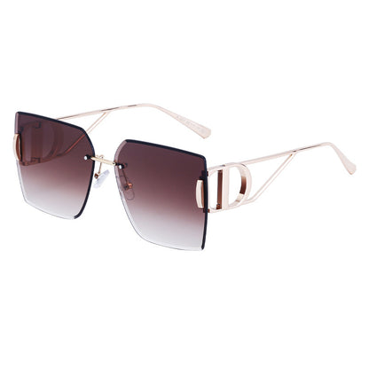New Fashion Sunglasses Style Diamond-Cut Rimless Sunglasses for Women, Hollow Temple Design, Oversized Frame Women's Eyewear