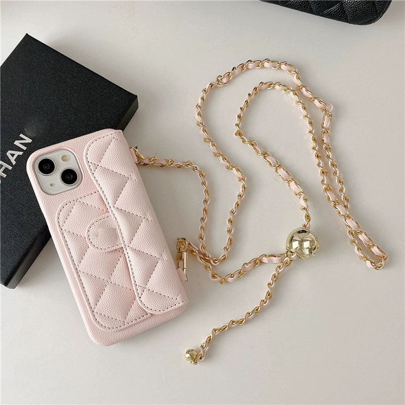 iPhone 17 Pro Max Chanel Style Card Holder Leather Wallet Case with Pattern for iPhone 16, 15, 14 - Hard Protective Shell, Vintage