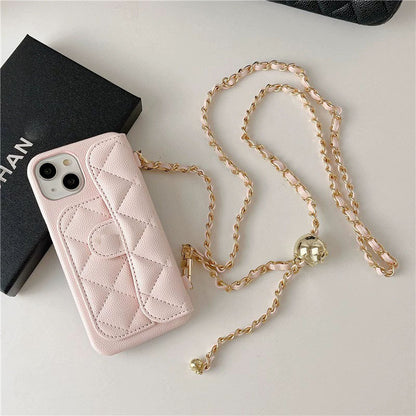 iPhone 17 Pro Max Chanel Style Card Holder Leather Wallet Case with Pattern for iPhone 16, 15, 14 - Hard Protective Shell, Vintage