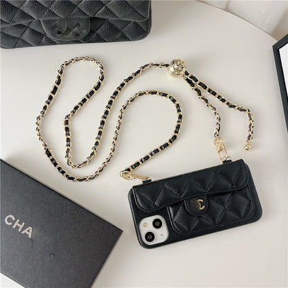 iPhone 17 Pro Max Chanel Style Card Holder Leather Wallet Case with Pattern for iPhone 16, 15, 14 - Hard Protective Shell, Vintage