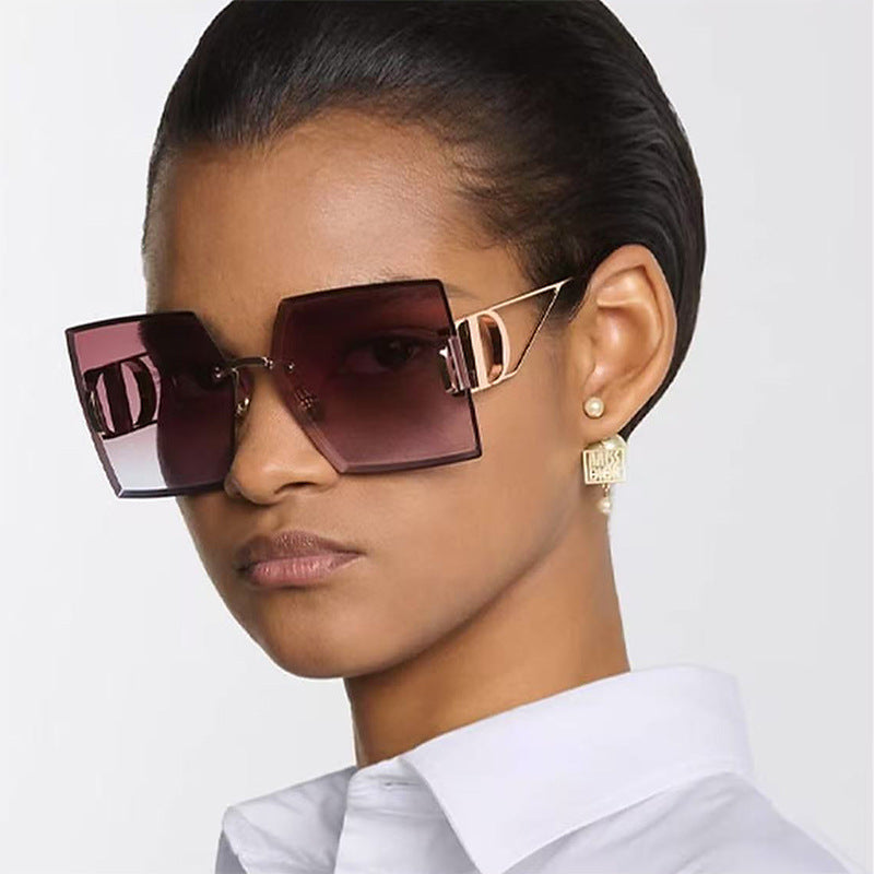 New Fashion Sunglasses Style Diamond-Cut Rimless Sunglasses for Women, Hollow Temple Design, Oversized Frame Women's Eyewear
