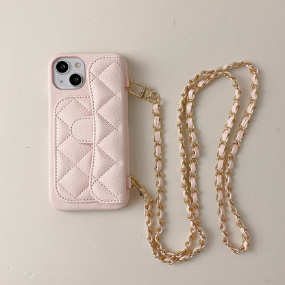 iPhone 17 Pro Max Chanel Style Card Holder Leather Wallet Case with Pattern for iPhone 16, 15, 14 - Hard Protective Shell, Vintage