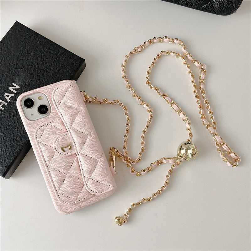 iPhone 17 Pro Max Chanel Style Card Holder Leather Wallet Case with Pattern for iPhone 16, 15, 14 - Hard Protective Shell, Vintage