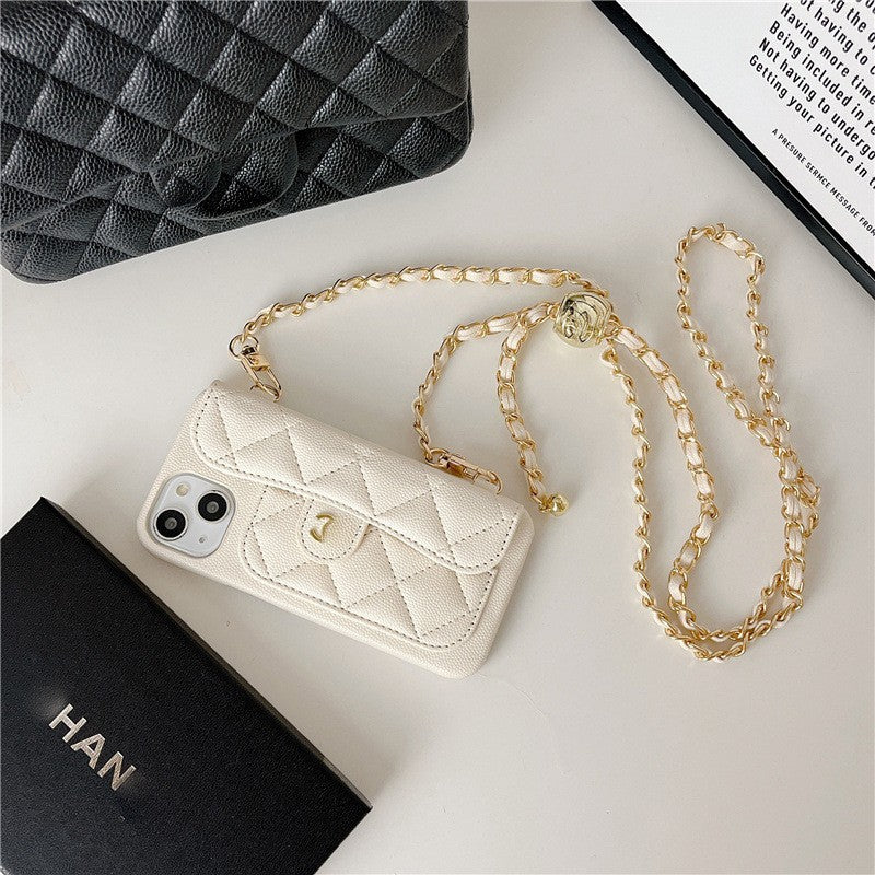 iPhone 17 Pro Max Chanel Style Card Holder Leather Wallet Case with Pattern for iPhone 16, 15, 14 - Hard Protective Shell, Vintage