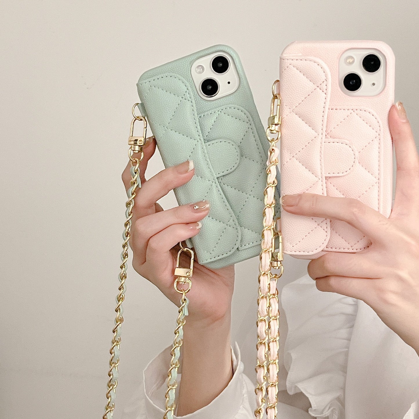 iPhone 17 Pro Max Chanel Style Card Holder Leather Wallet Case with Pattern for iPhone 16, 15, 14 - Hard Protective Shell, Vintage