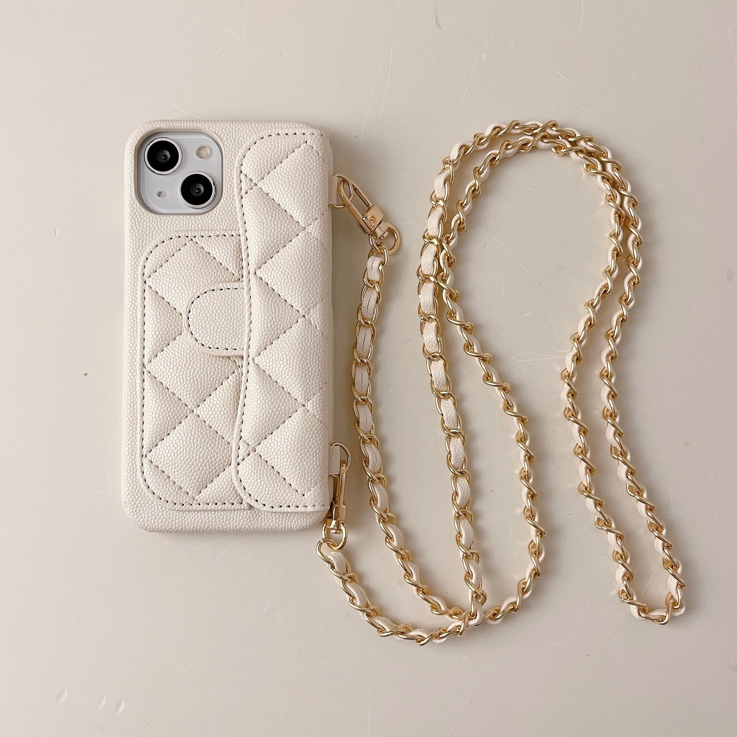 iPhone 17 Pro Max Chanel Style Card Holder Leather Wallet Case with Pattern for iPhone 16, 15, 14 - Hard Protective Shell, Vintage