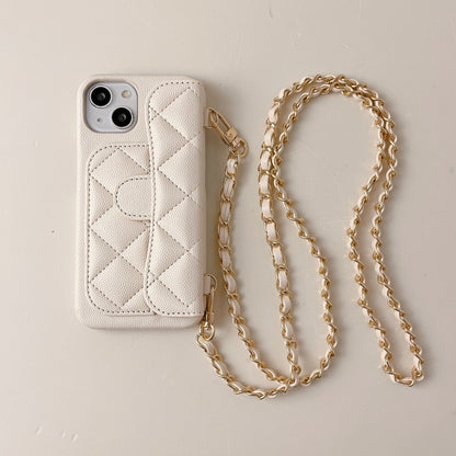 iPhone 17 Pro Max Chanel Style Card Holder Leather Wallet Case with Pattern for iPhone 16, 15, 14 - Hard Protective Shell, Vintage
