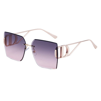New Fashion Sunglasses Style Diamond-Cut Rimless Sunglasses for Women, Hollow Temple Design, Oversized Frame Women's Eyewear