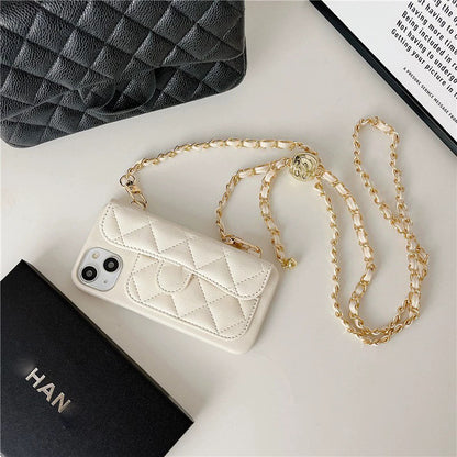 iPhone 17 Pro Max Chanel Style Card Holder Leather Wallet Case with Pattern for iPhone 16, 15, 14 - Hard Protective Shell, Vintage