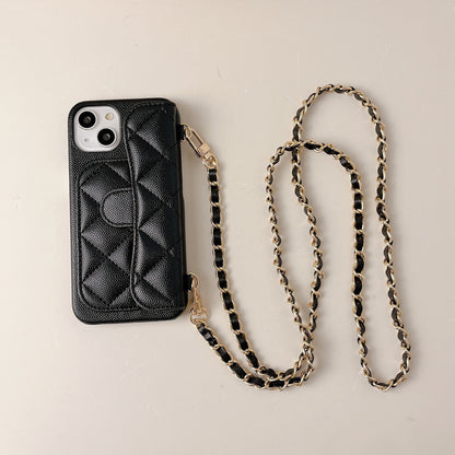 iPhone 17 Pro Max Chanel Style Card Holder Leather Wallet Case with Pattern for iPhone 16, 15, 14 - Hard Protective Shell, Vintage