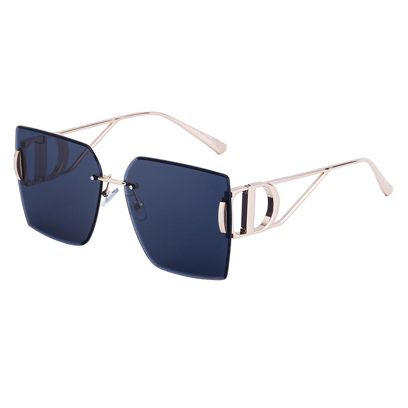 New Fashion Sunglasses Style Diamond-Cut Rimless Sunglasses for Women, Hollow Temple Design, Oversized Frame Women's Eyewear