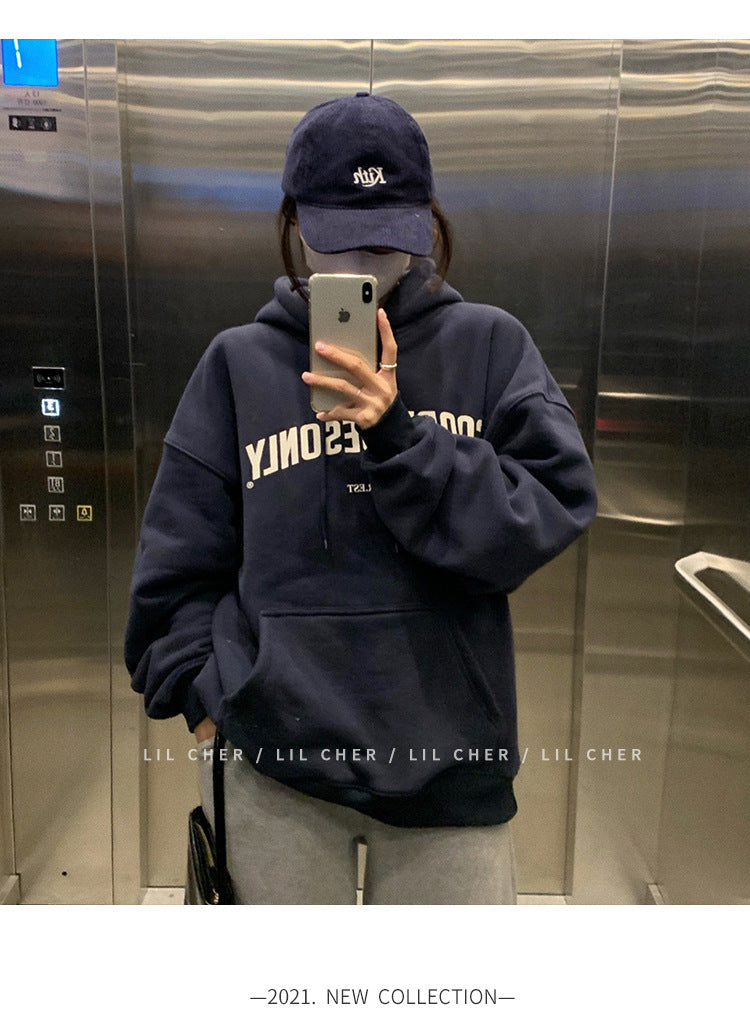Fleece-lined hooded sweater women's modergren