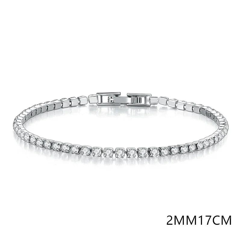 Solid Pure Silver 16/17/18/19/ Tennis Bracelet Pave 3 mm Round Black Jet Zircon Elegant Real 925 Jewelry For Women