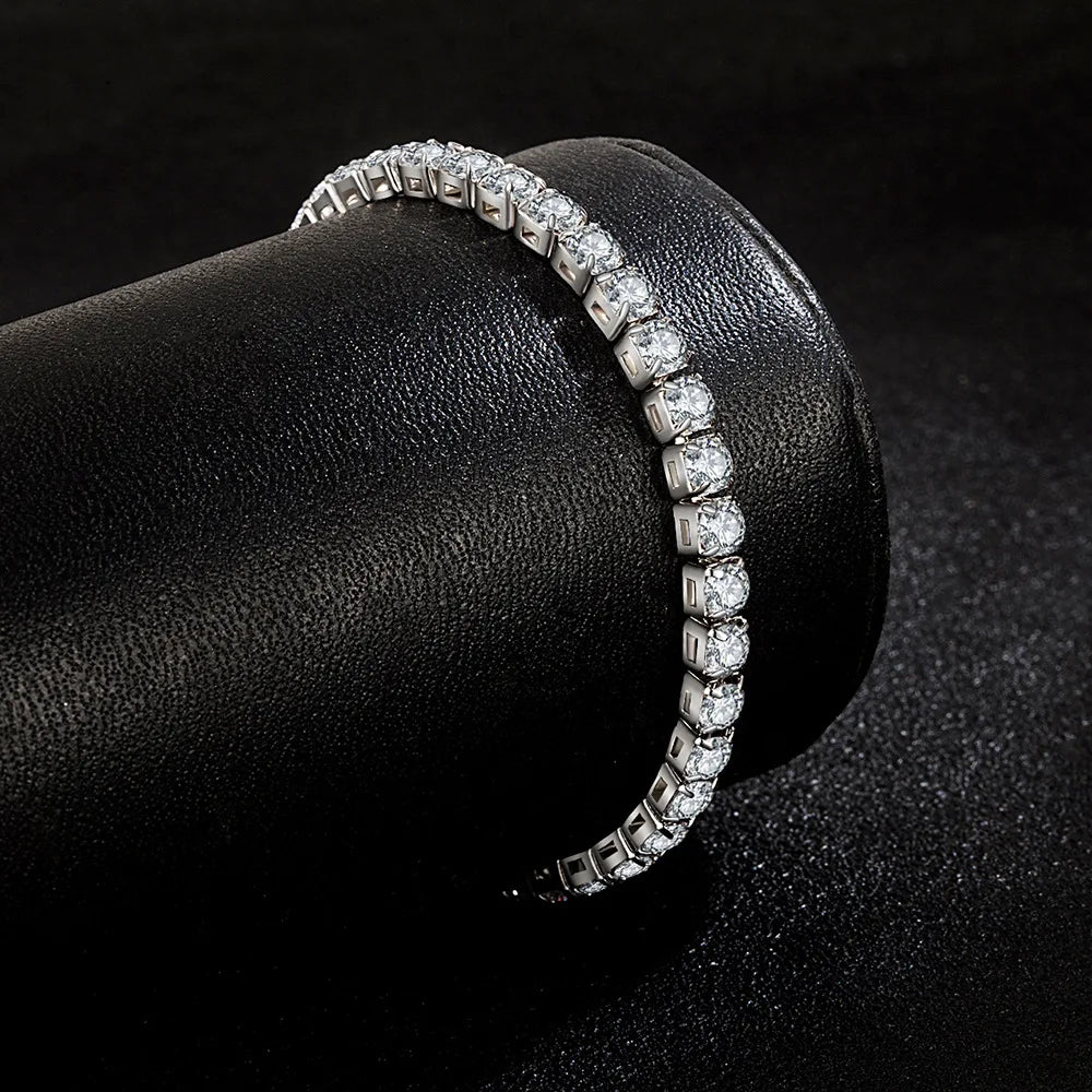 Solid Pure Silver 16/17/18/19/ Tennis Bracelet Pave 3 mm Round Black Jet Zircon Elegant Real 925 Jewelry For Women