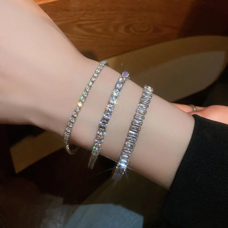 Solid Pure Silver 16/17/18/19/ Tennis Bracelet Pave 3 mm Round Black Jet Zircon Elegant Real 925 Jewelry For Women