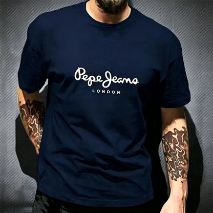 Pepe Jeans London printing 100% cotton Hot sale Unisex shirt 2026 Summer New Fashion Oversized O-neck Men Cartoon T-shirt