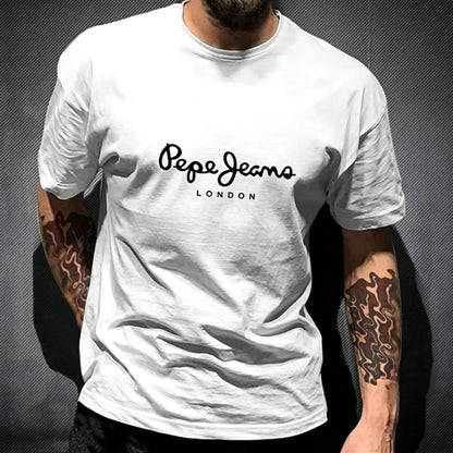 Pepe Jeans London printing 100% cotton Hot sale Unisex shirt 2026 Summer New Fashion Oversized O-neck Men Cartoon T-shirt