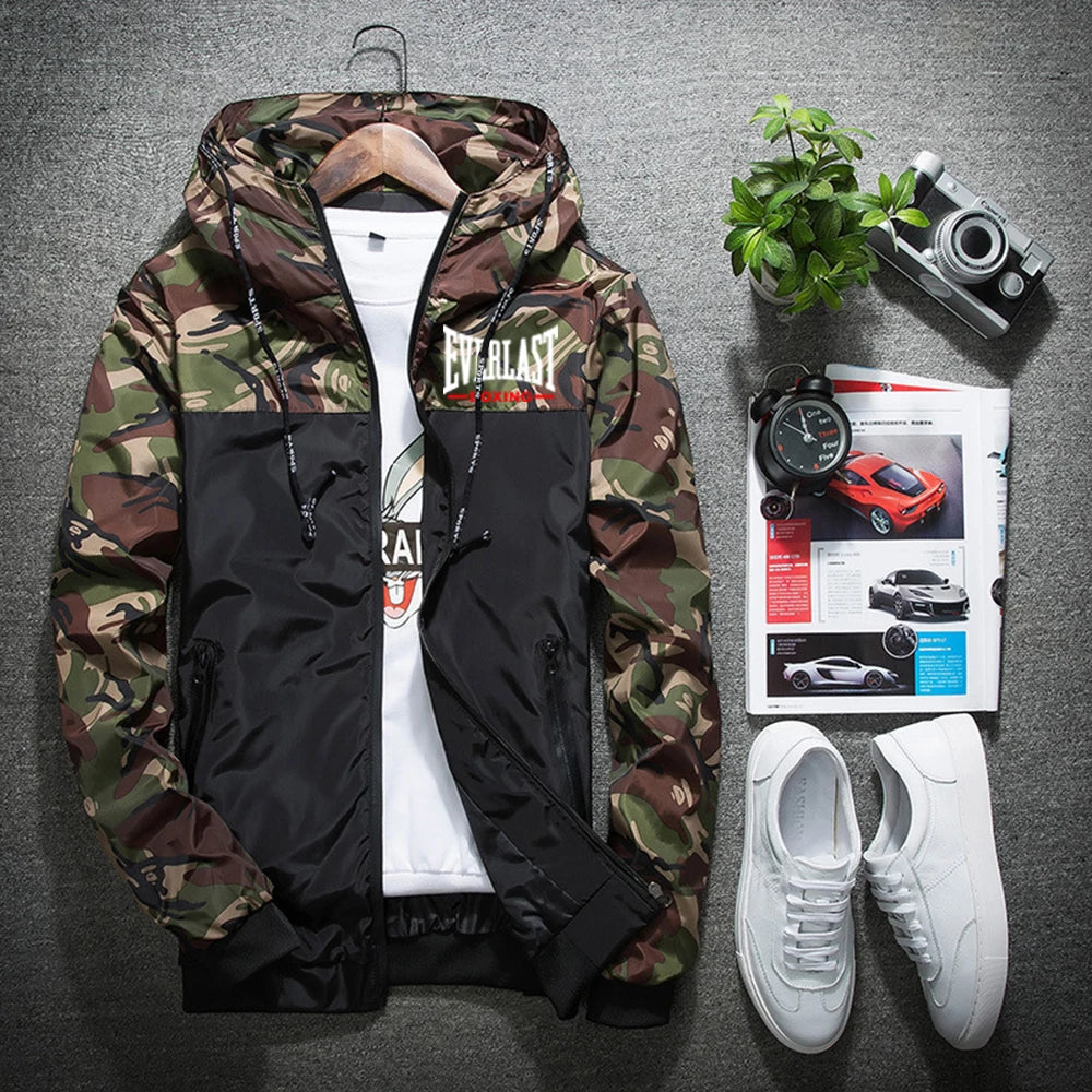 Everlast 2025 Spring Autumn New Men's Hooded Jackets Camouflage Military Coats Casual Zipper Windbreaker Clothing
