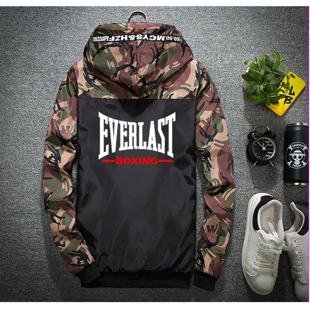 Everlast 2025 Spring Autumn New Men's Hooded Jackets Camouflage Military Coats Casual Zipper Windbreaker Clothing