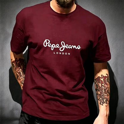 Pepe Jeans London printing 100% cotton Hot sale Unisex shirt 2026 Summer New Fashion Oversized O-neck Men Cartoon T-shirt