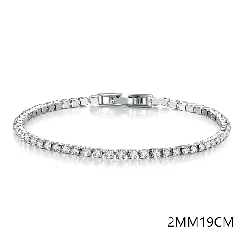 Solid Pure Silver 16/17/18/19/ Tennis Bracelet Pave 3 mm Round Black Jet Zircon Elegant Real 925 Jewelry For Women